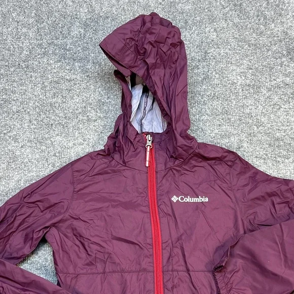 Columbia Jacket Girls XS Purple Hooded Lightweight Windbreaker Full Zip Hiking - Picture 2 of 10